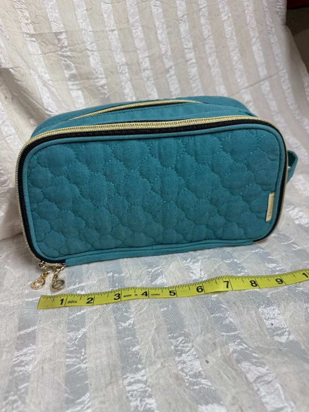 Teamoy Teal Quilted Double Compartment Travel Makeup Train Case Toiletry Bag
